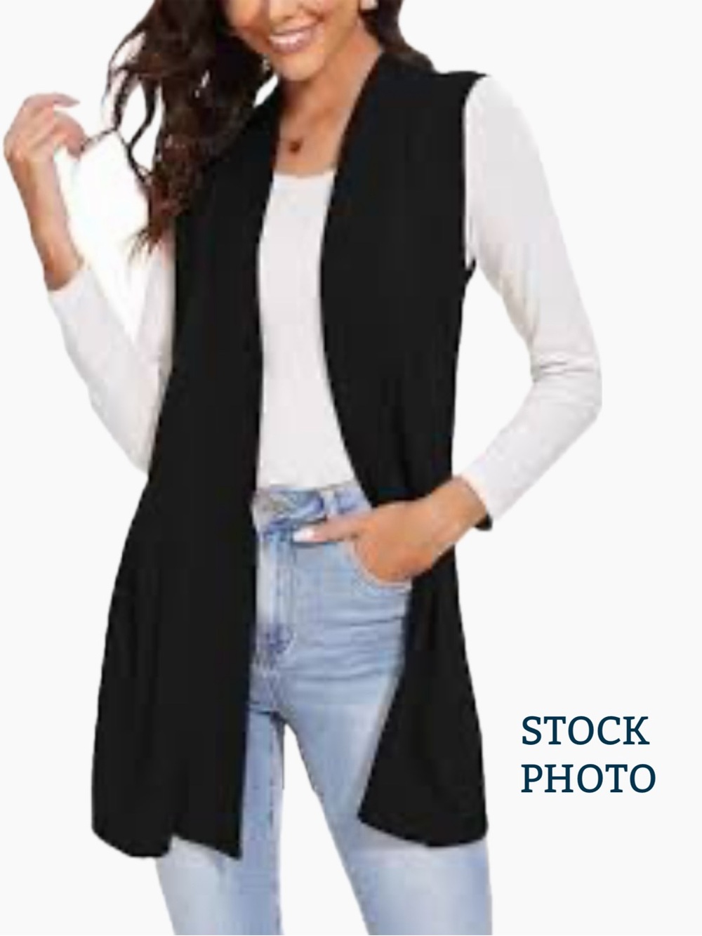 Black Open-Front Sleeveless Knit Vest for Women